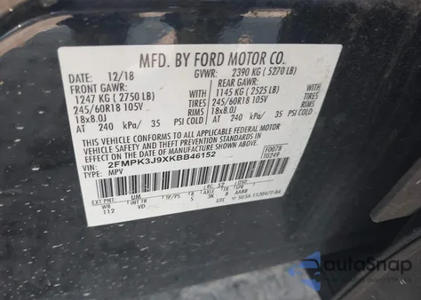 2019 Ford Edge Sel z USA, uszkodzony, nr VIN 2FMPK3J9XKBB46152